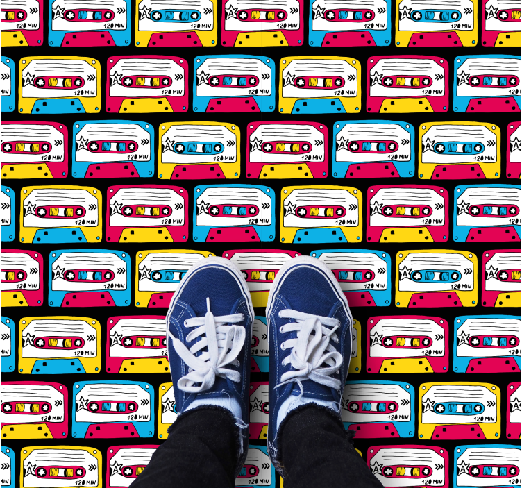 Glasbena kaseta simboli vzorec kvadratna vinilna preproga - TenStickers