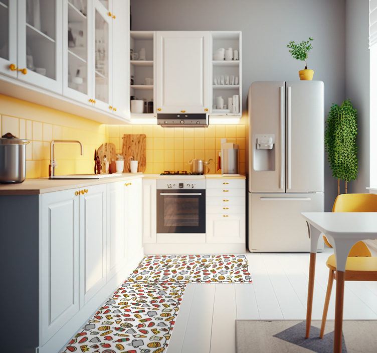 Ikone hrane vzorec sodobnih vinilna preproga za kuhinjo - TenStickers