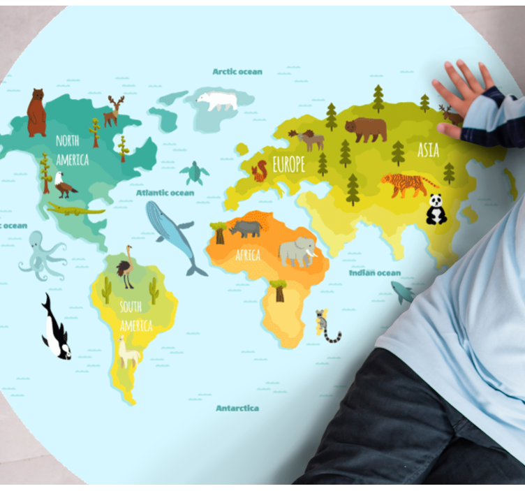 Illustrated animal map vinilna preproga sveta - TenStickers