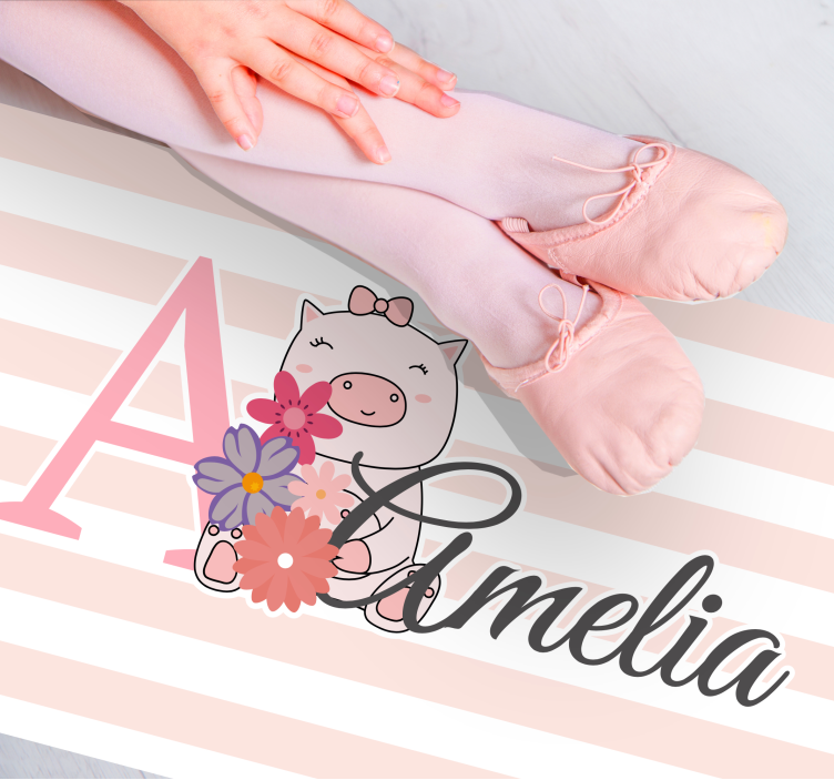 Ljubka ilustracija prašiča Vinilna preproga z imeni - TenStickers