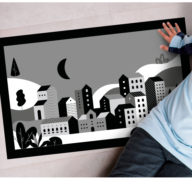 Mestna pokrajina črno-bela sodobne vinilne preproge - TenStickers