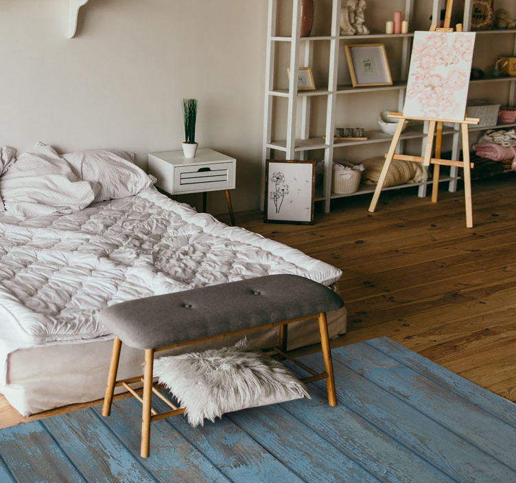 Modre in sive lesene plošče učinkujejo vinil preprogo - TenStickers