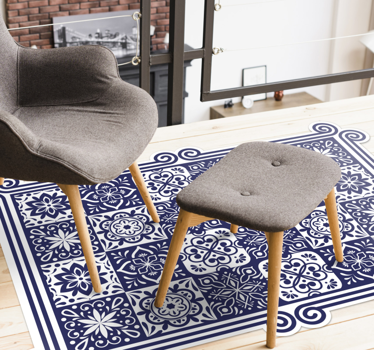 Modre ploščice in preproga iz belega traku v sobi - TenStickers