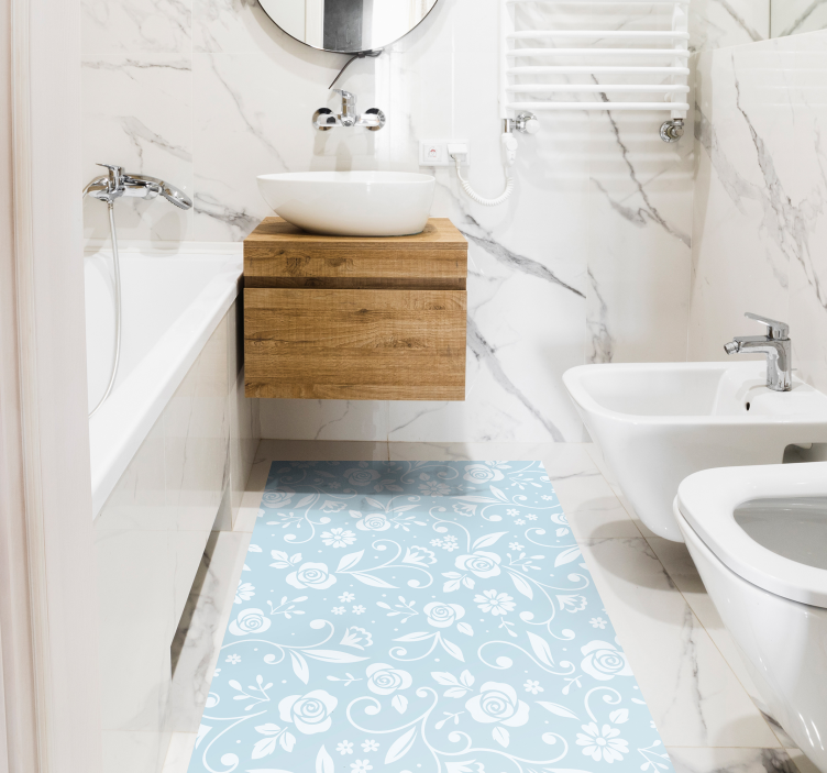 Modri cvetlični vzorec cvetlična vinilna preproga - TenStickers