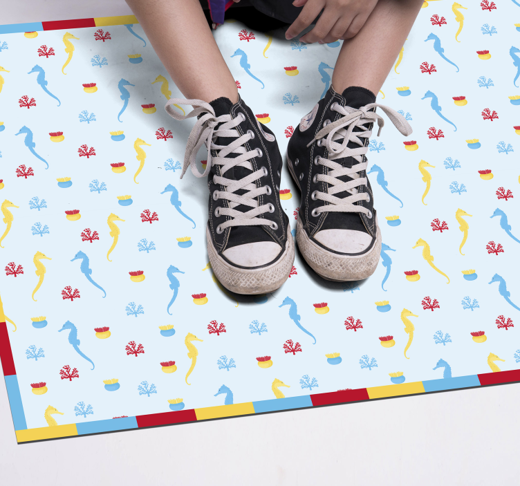 Modri dizajn morskega konjička Vinilna preproga za kopalnico - TenStickers