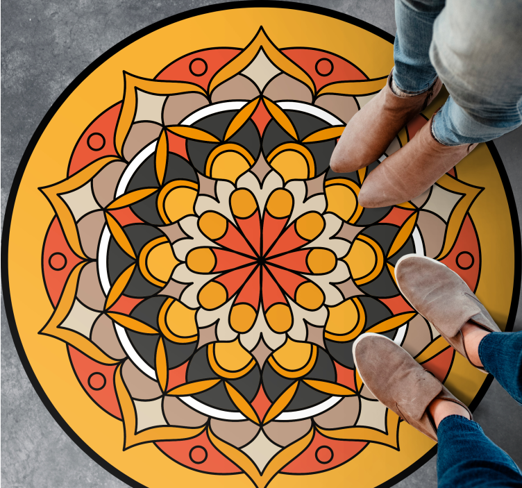 Oranžna mandala s cvetlično mandalo vinilno preprogo - TenStickers