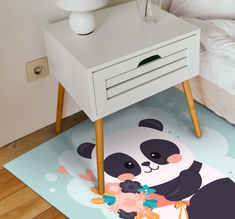 Panda z rožami Otroške vinilna preproga - TenStickers