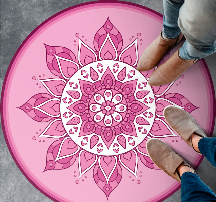 Pink floral meditation vinilna preproga mandala - TenStickers