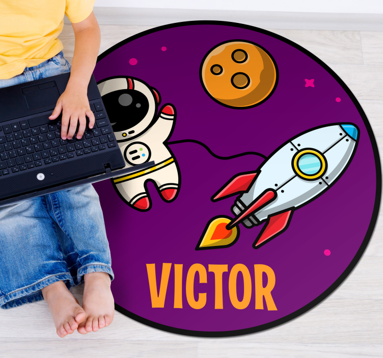 Planeti in kozmonavt na vijolični preprogi po meri - TenStickers