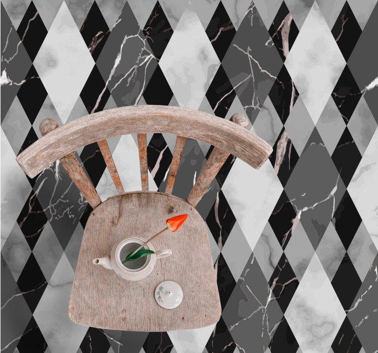 črno -beli marmorni kvadrati ploščice preproga - TenStickers