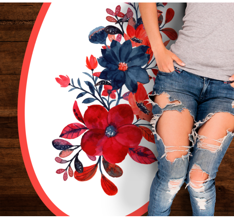 Rdeče narisana cvetlična vinil preproga - TenStickers