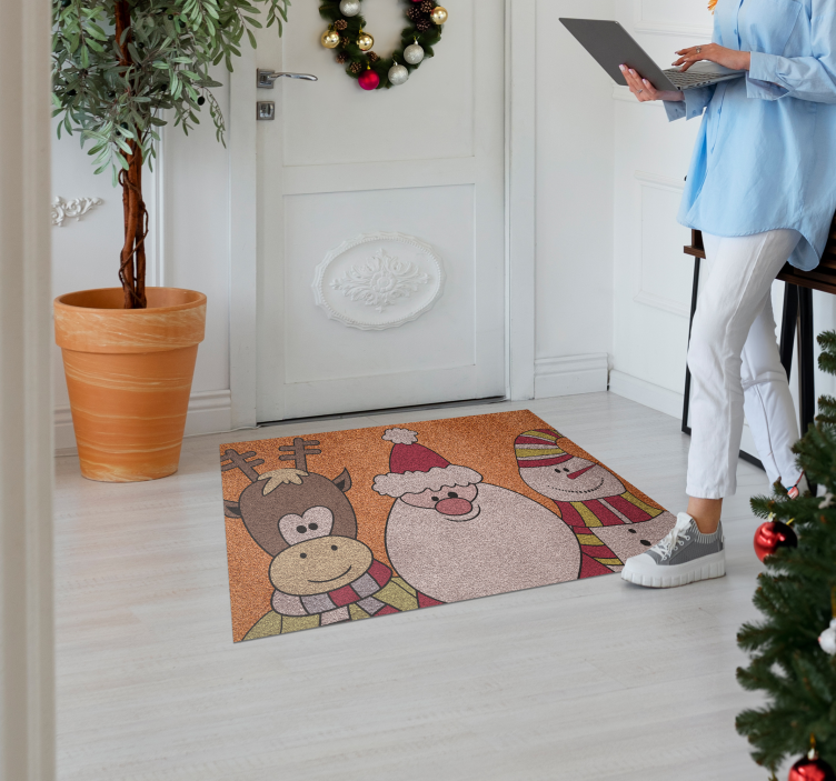 Reindeer, Santa in Snežak Božična vinilna preproga - TenStickers