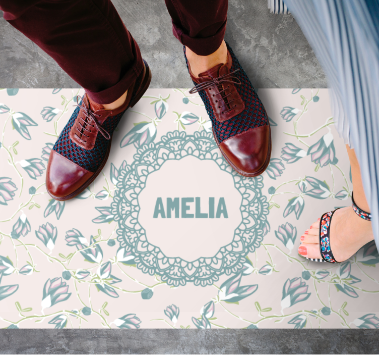 Ročno potegnjene liste in rože prilagojena preproga - TenStickers