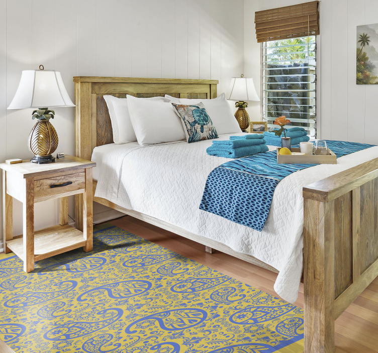 Rumena in modra paisley moderna vinil preproga - TenStickers