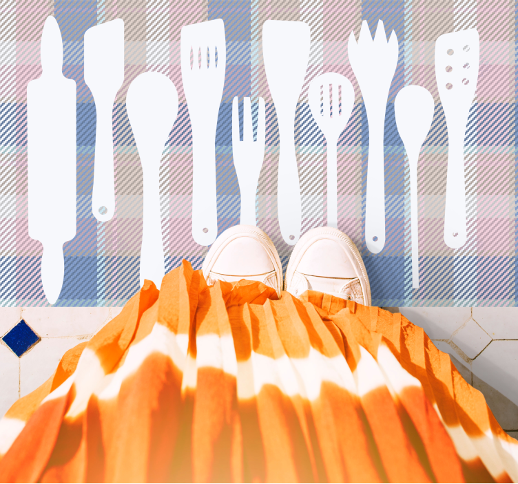 Silhuete kuhinjskih pripomočkov Vinilna preproga za kuhinjo - TenStickers