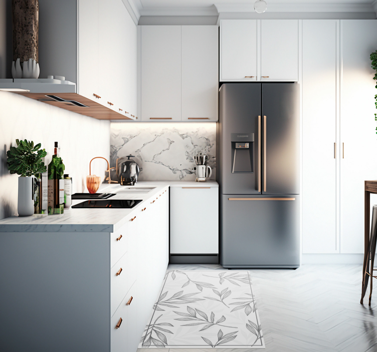 Sivi listi na beli podlagi vinil preproga - TenStickers