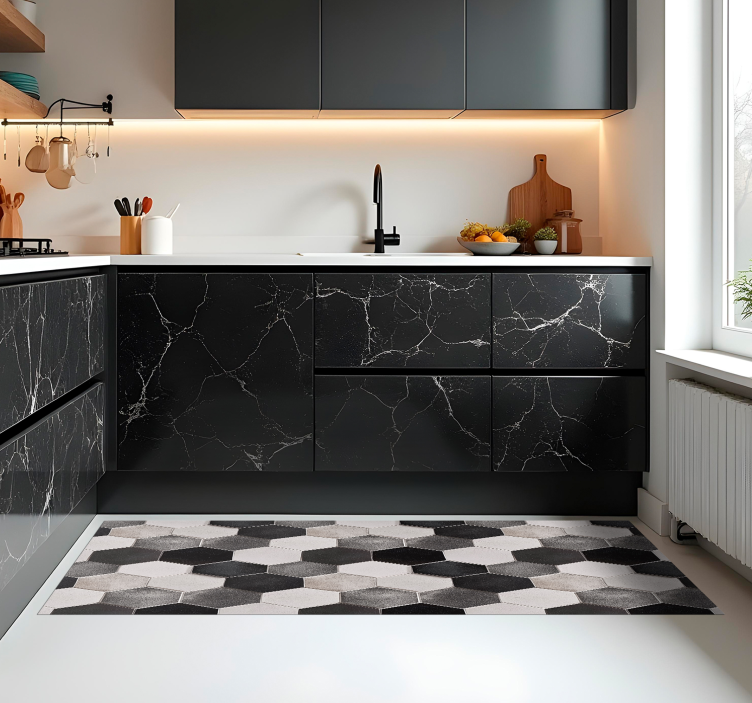 Sivi šestkotniki Vinilna preproga za kuhinjo - TenStickers