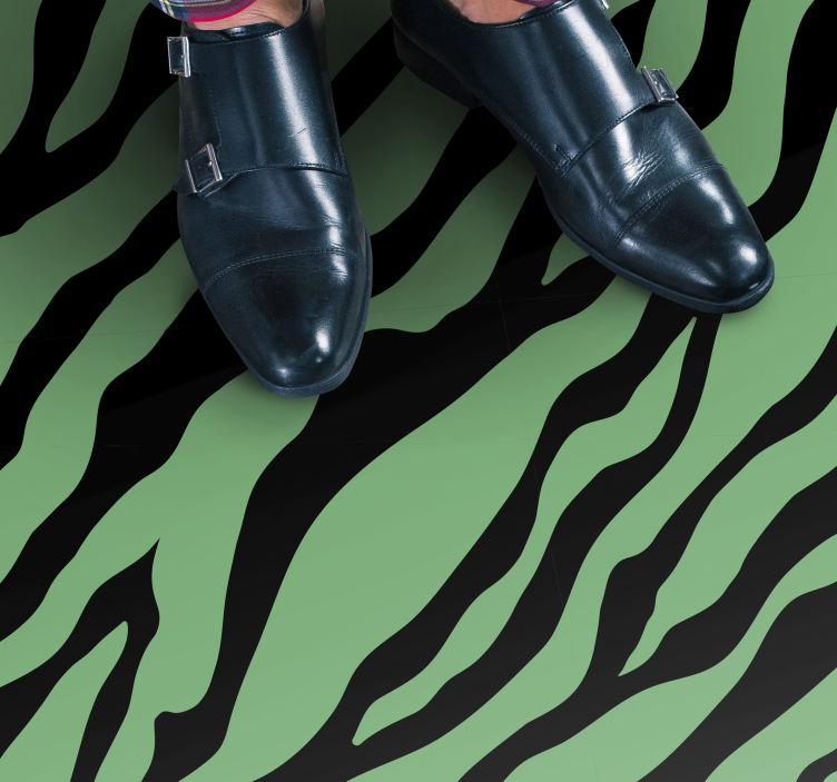 Zebraste zelene črte vinilni tepih s potiskom živali - TenStickers