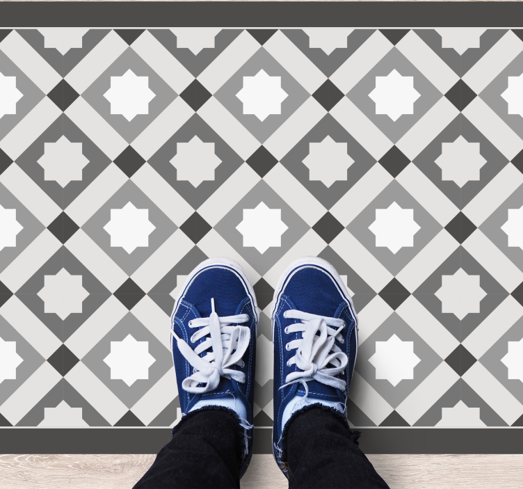 Sodobna siva geometrijska zvezda vzorca ploščice preproga - TenStickers