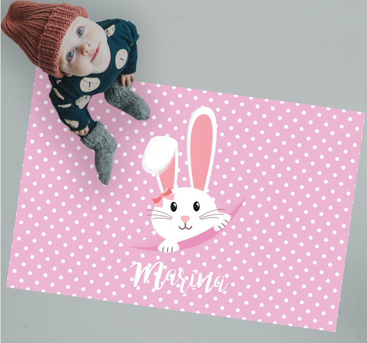 Srčkan zajček za dekle z imenom pravokotne podstavki - TenStickers