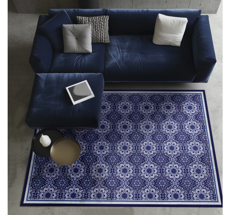 Starinski cvetlični vzorec Modra vinilna preproga - TenStickers