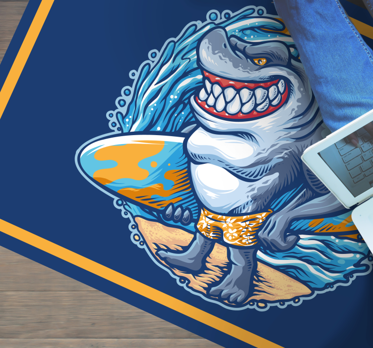 Surfboard morski pes risanka sodobna preproga - TenStickers