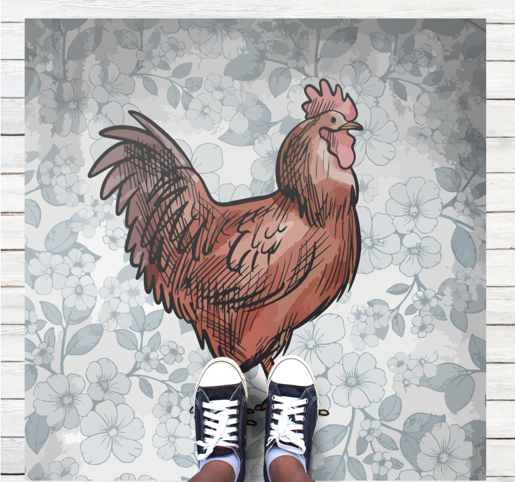 Petelin z belimi cvetovi kvadratna vinilna preproga - TenStickers