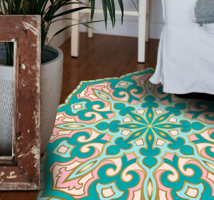 Turkizna in roza mandala vinil preproga - TenStickers