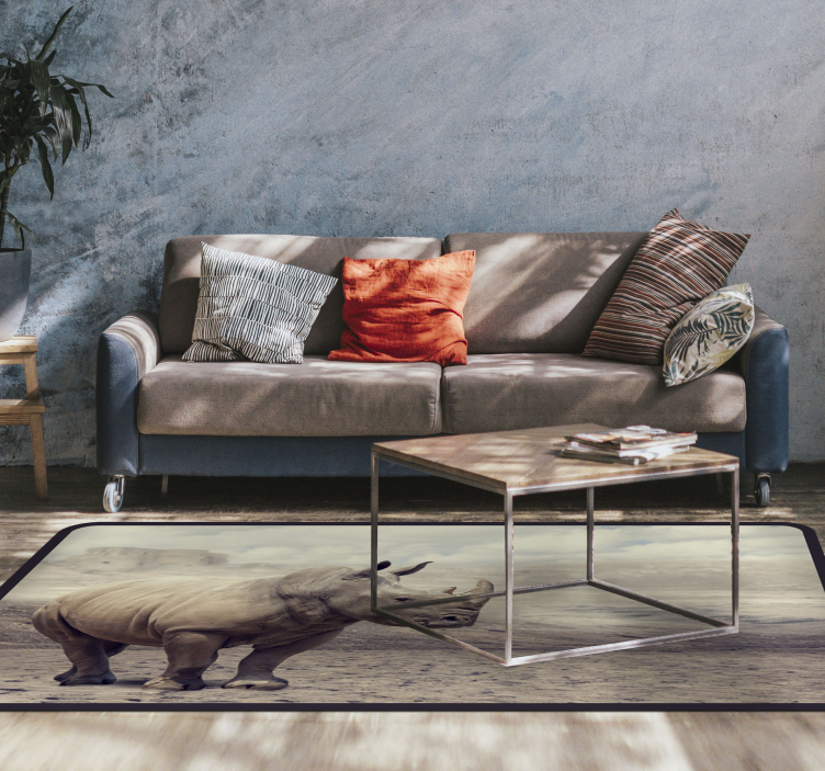 Veličasten prizor nosoroga Tepih z živalskim potiskom - TenStickers