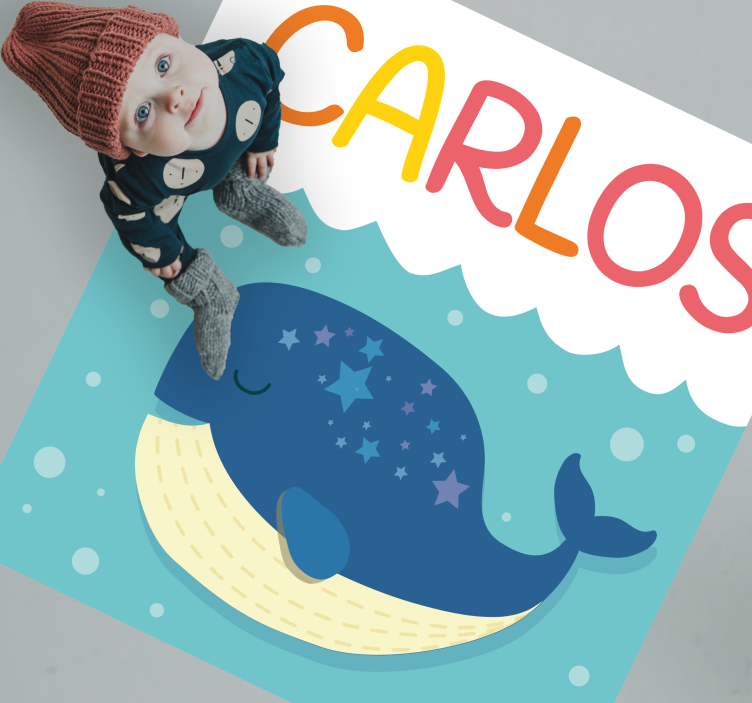 Whimsical whale scene vinilna preproga z imeni - TenStickers