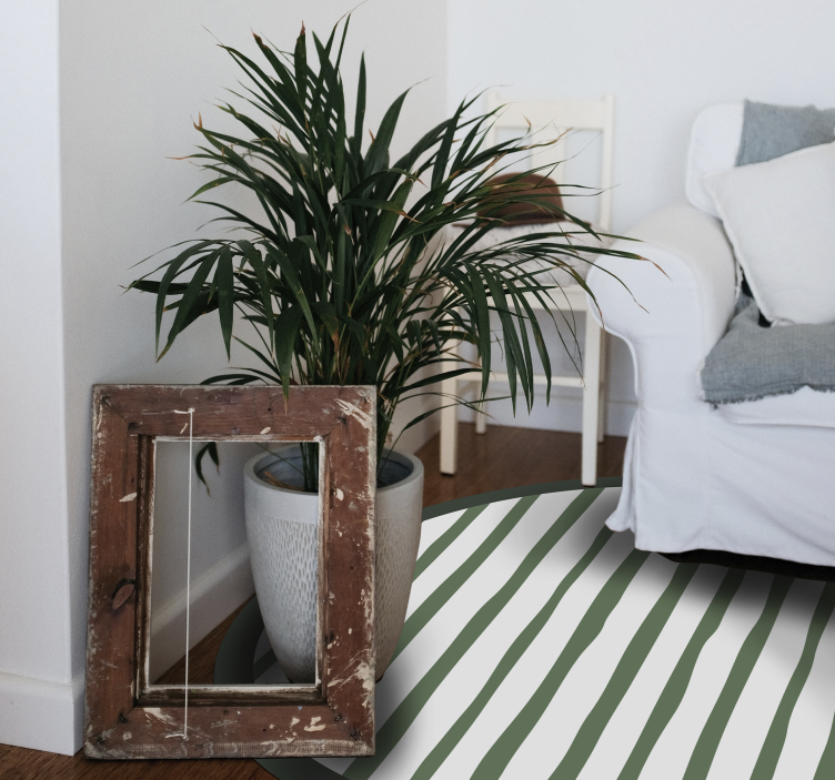 Zelen črtast aranžma Okrogla vinilna preproga - TenStickers