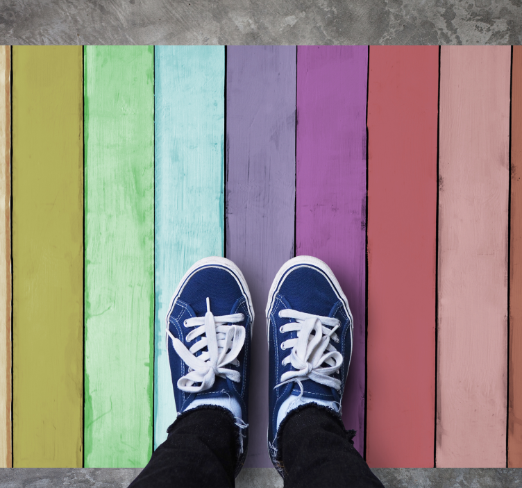 živahne mavrične črte Vinilna preproga z lesnim učinkom - TenStickers