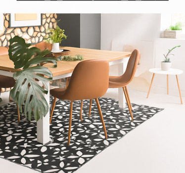 črni cvetlični geometrijski Vinilna preproga za jedilnico - TenStickers