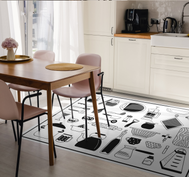 črno-bele kuhinjske vinilne talne obloge - TenStickers