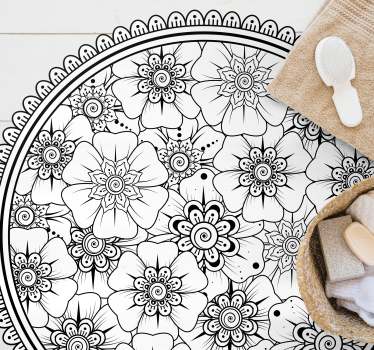 Krog črna podloga iz ploščic mandala - TenStickers