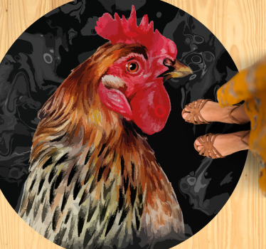 Večbarvni petelin na črni podlagi krožna podloga - TenStickers