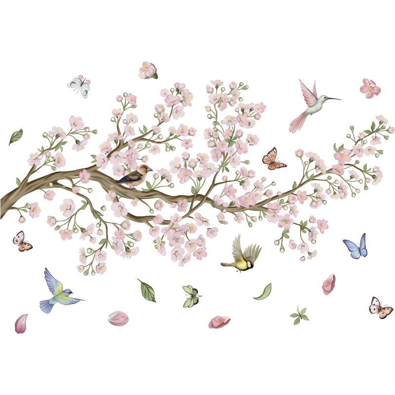 Cherry blossom with birds cvetlična vinilna preproga - TenStickers