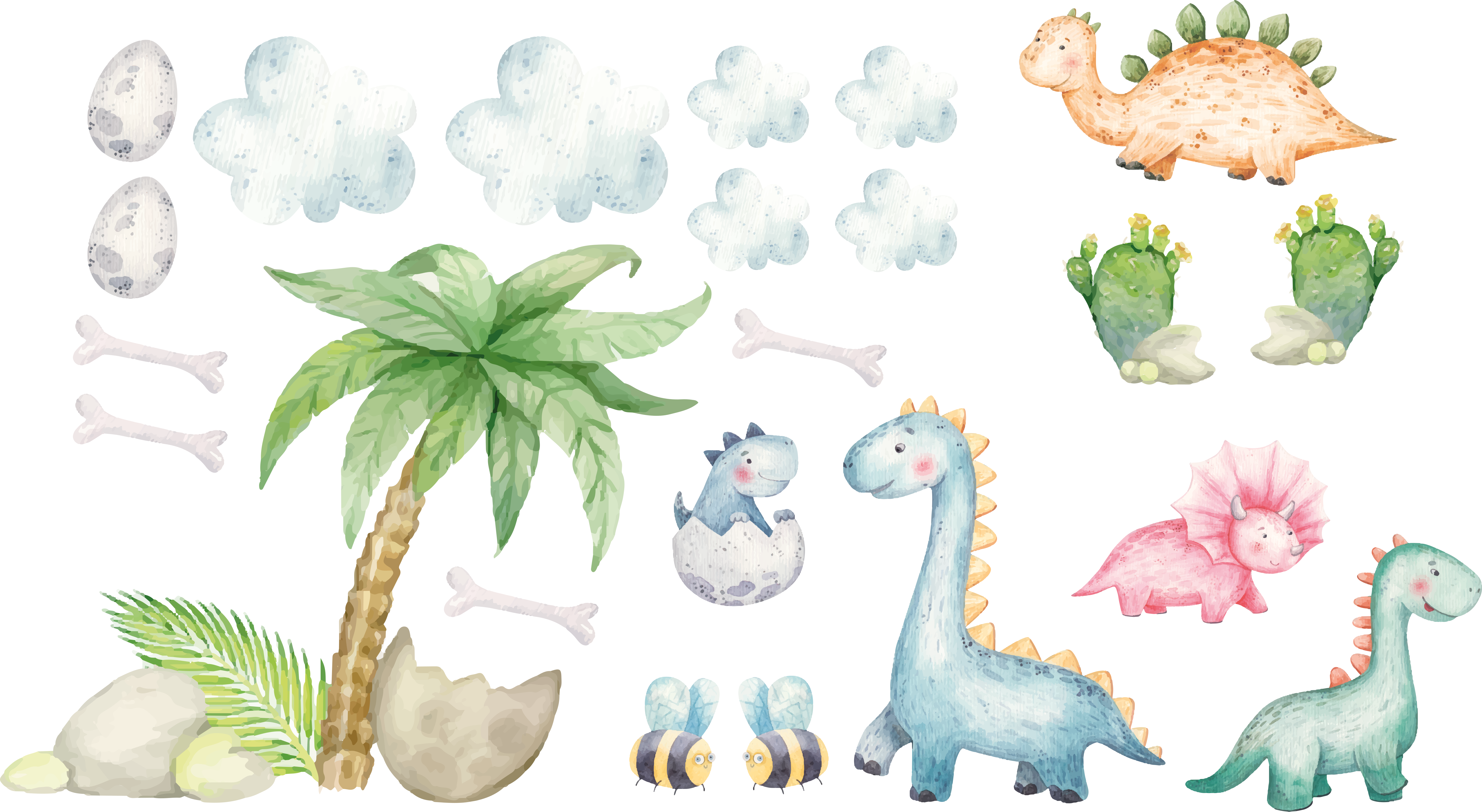 Tepih z živalskim potiskom ljubki vodcolor dinozavri - TenStickers