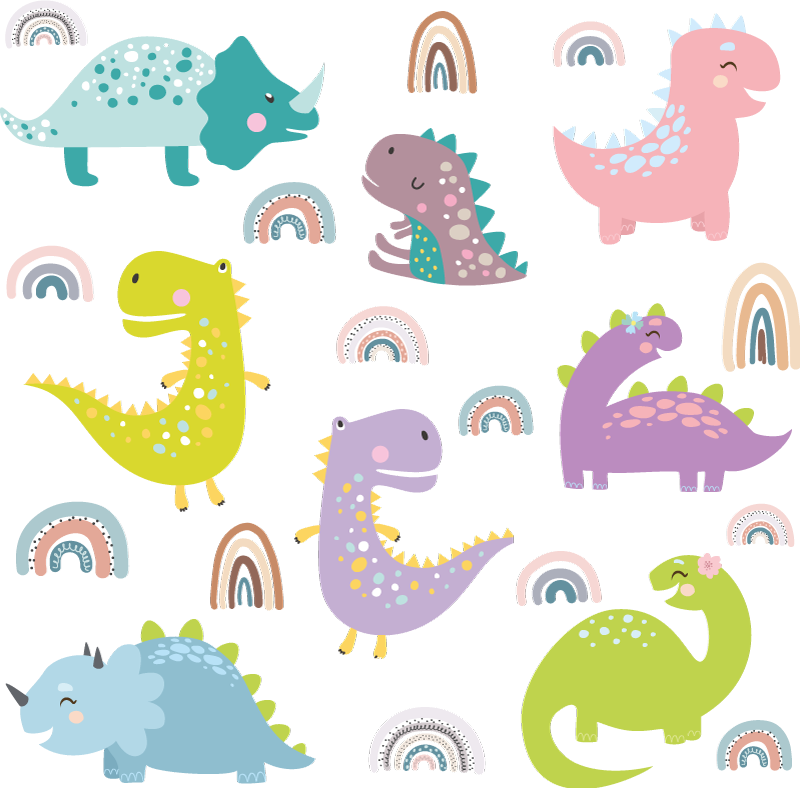 Tepih z živalskim potiskom nordijski dinozavri z mavricami - TenStickers