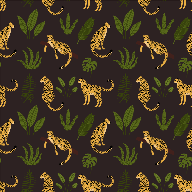 Tepih z živalskim potiskom temna botanika in divji leopard - TenStickers