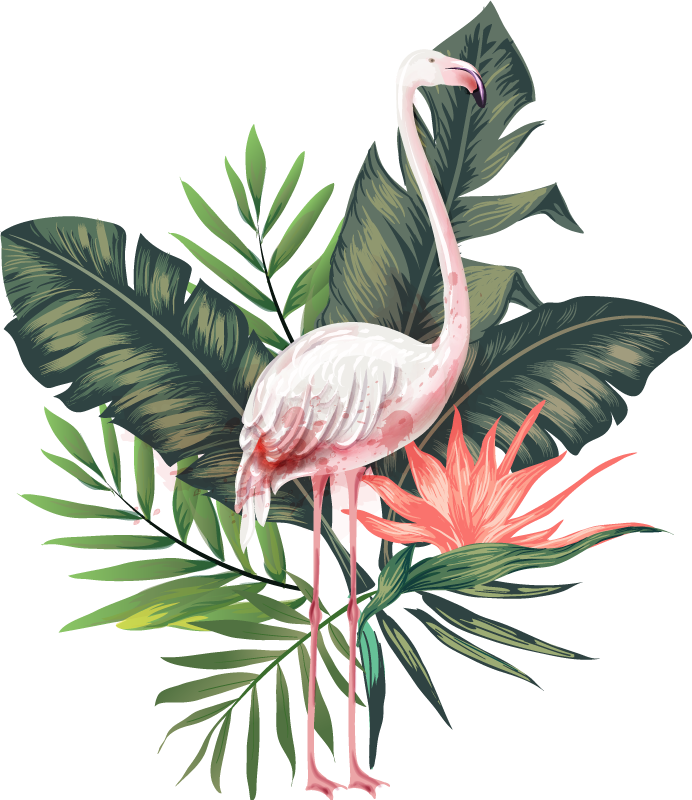 Tepih z živalskim potiskom akvarelni flamingo in listi - TenStickers