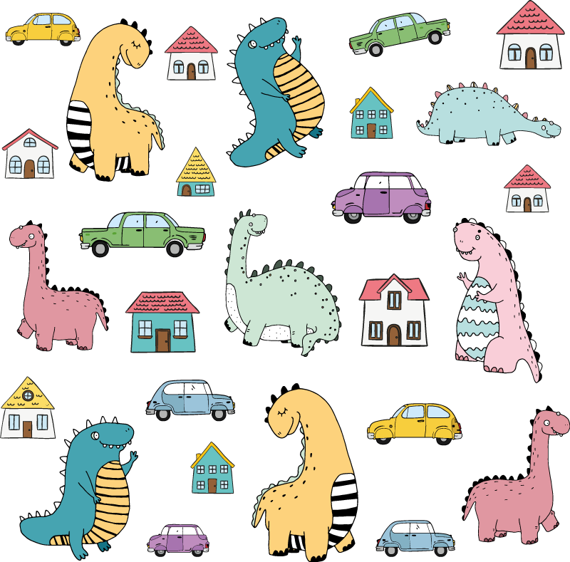 Tepih z živalskim potiskom nordijski dinozavri v mestu - TenStickers