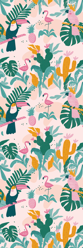 Tepih z živalskim potiskom zelene ptice na roza ozadju - TenStickers