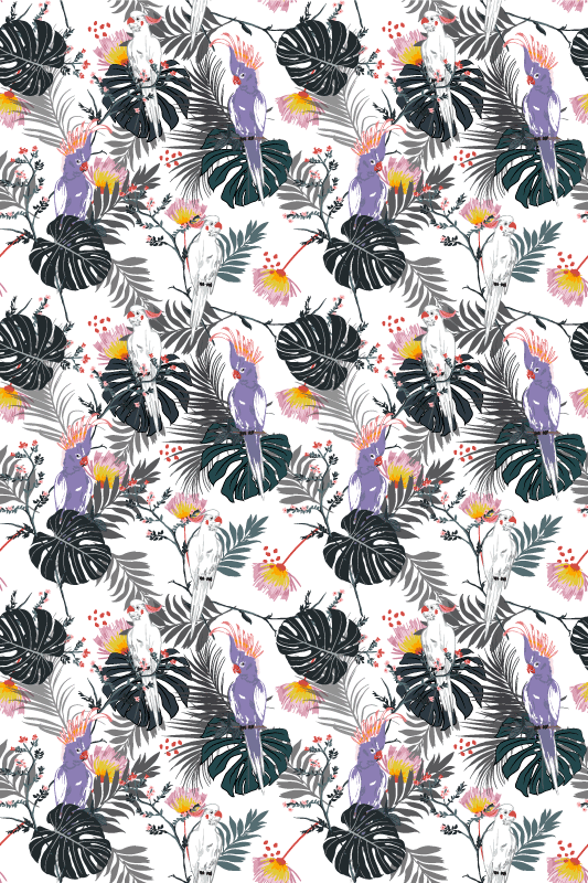 Tepih z živalskim potiskom rdečih in vijoličnih papig - TenStickers