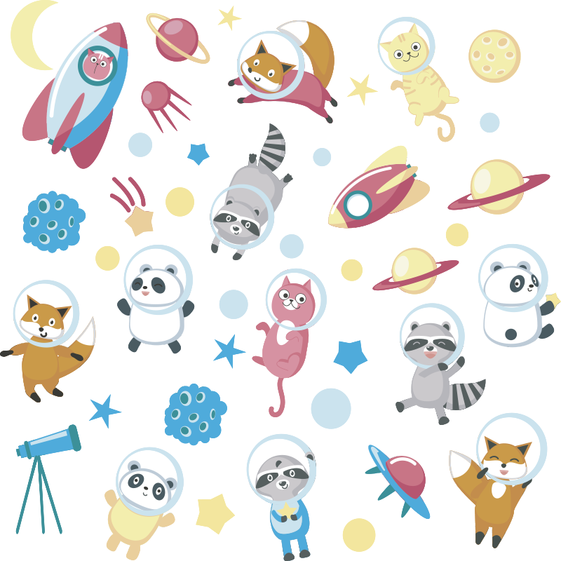 Tepih z živalskim potiskom ljubki astronavti - TenStickers
