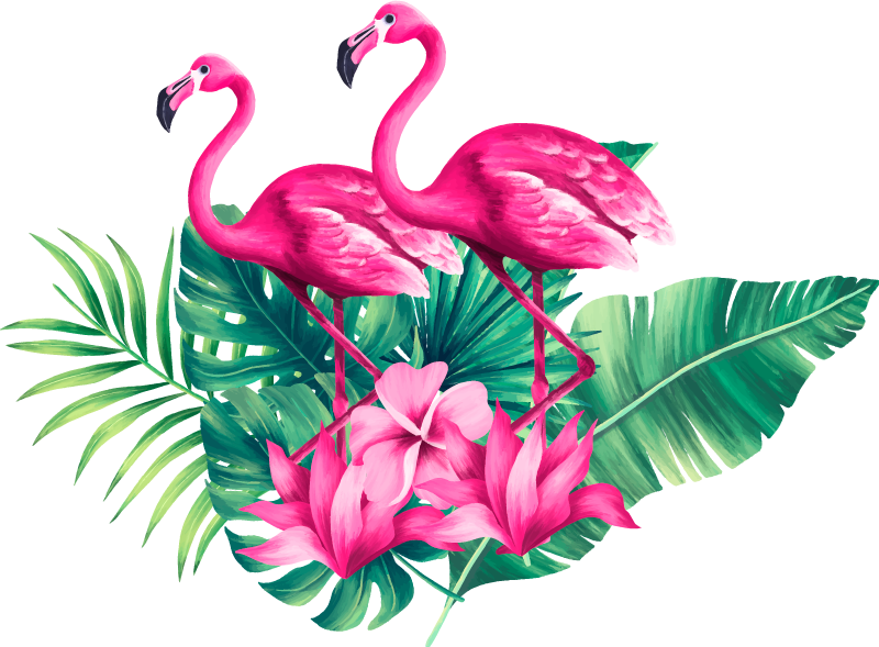 Tepih z živalskim potiskom flamingosi in listje - TenStickers