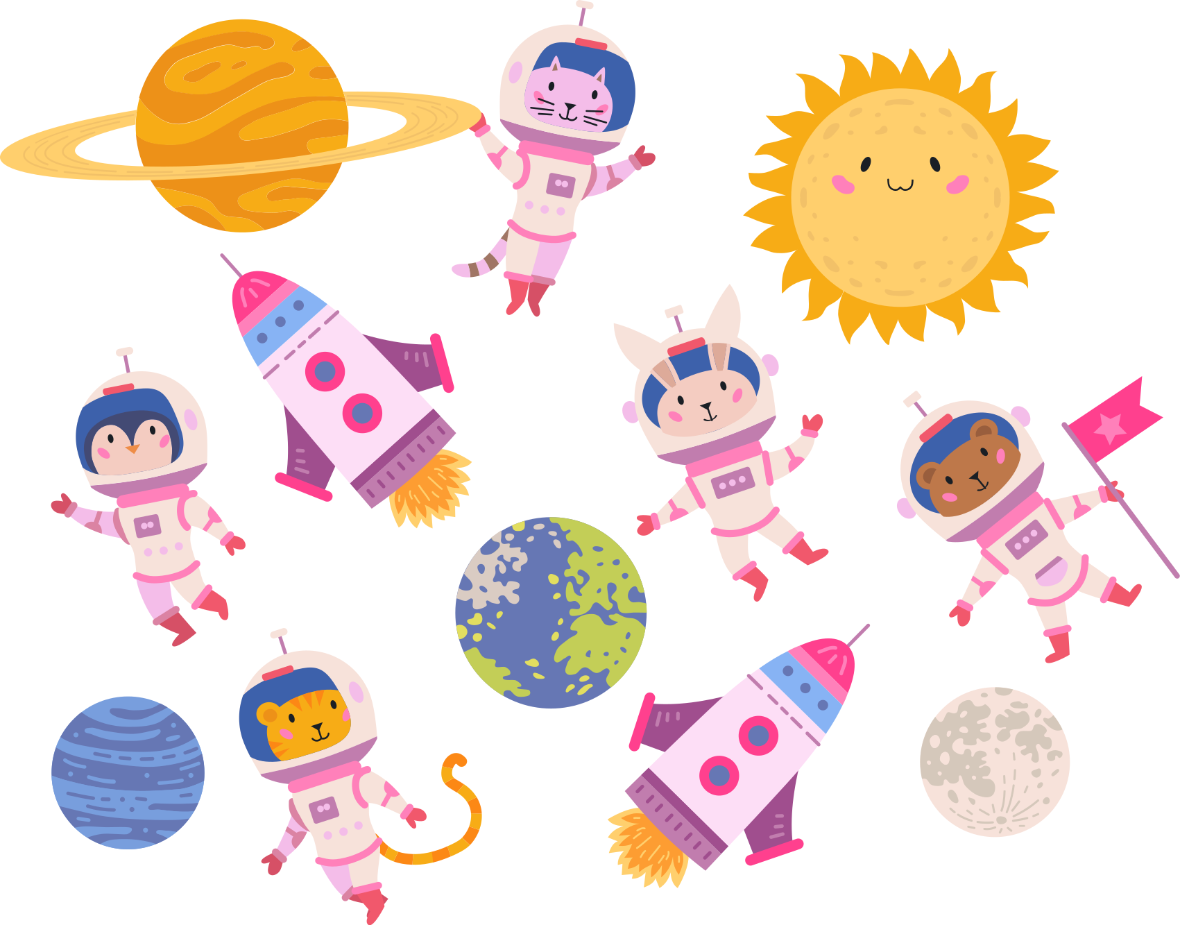 Tepih z živalskim potiskom astronavti z raketo - TenStickers