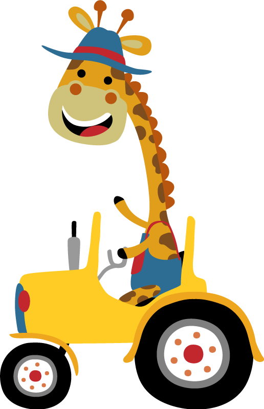 Tepih z živalskim potiskom srečna žirafa traktor - TenStickers