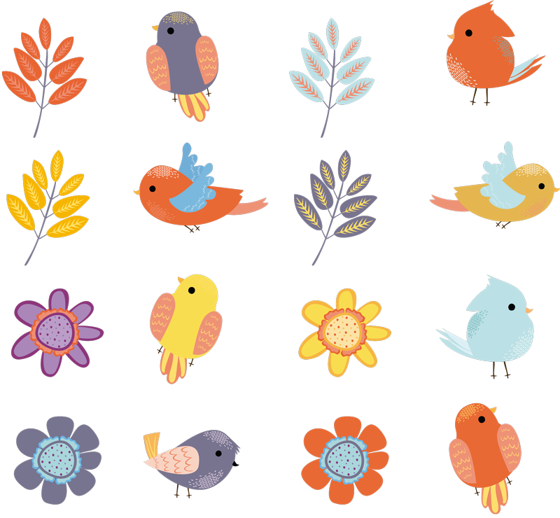 Cvetlična vinilna preproga pomladni ptički set - TenStickers