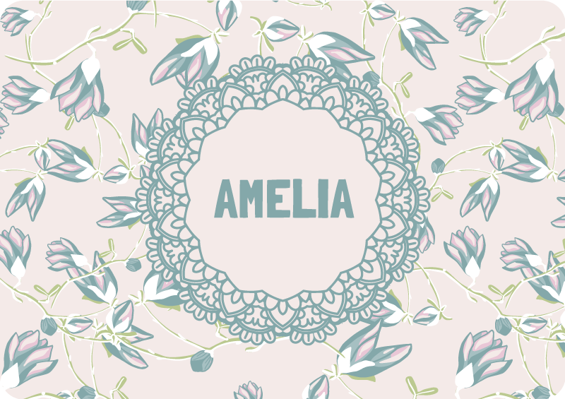 Cvetlična vinilna preproga listi in ime - TenStickers